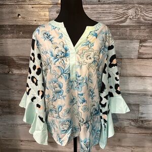 NWT Mint Floral and Animal Print Blouse